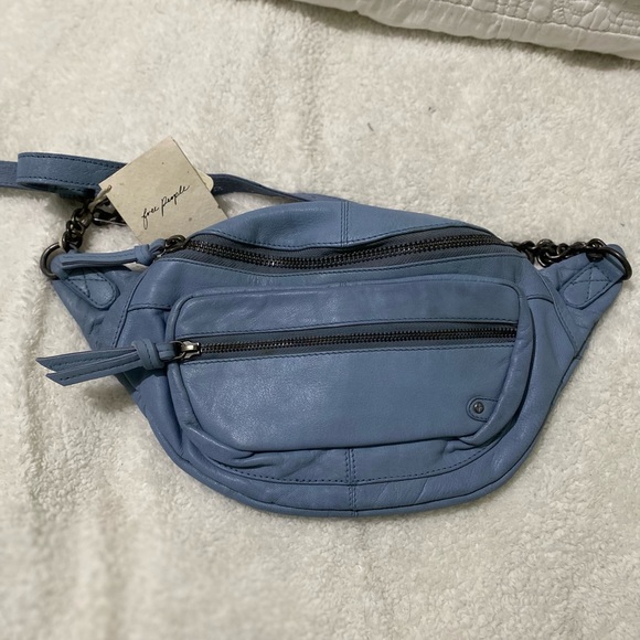 Sold Free People We The Free Distressed Leather Archer Sling Bag Light Blue NWT - Picture 7 of 15